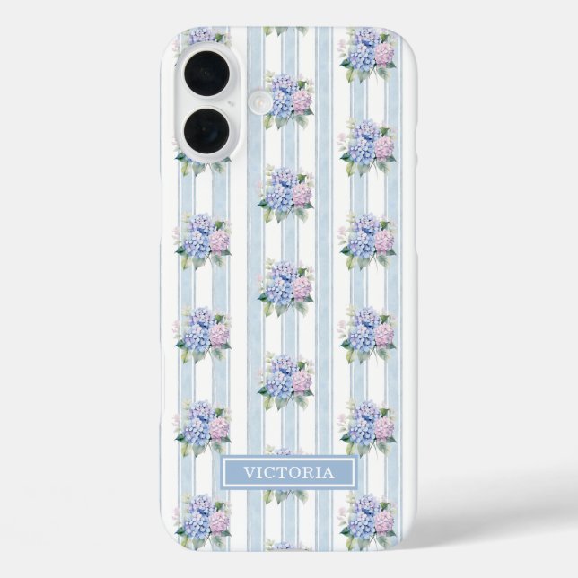 Funda iPhone 16 Plus Hortensias Azules y Rosas Monogramadas (Reverso )