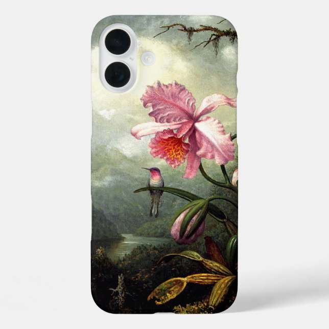 Funda iPhone 16 Plus Hummingbird y Orquídea, arte botánico (Reverso )