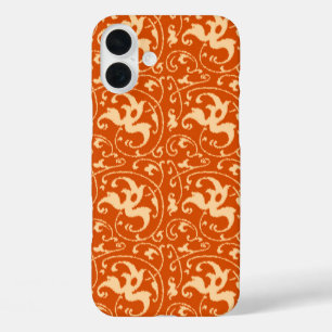 Funda iPhone 16 Plus Ikat Floral Damask - Naranja Mandarina