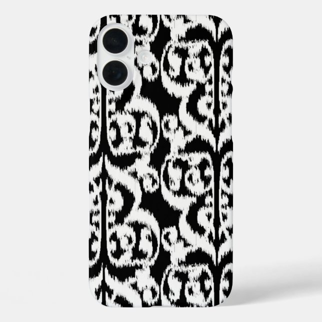 Funda iPhone 16 Plus Ikat Moorish Damask - blanco y negro (Reverso )