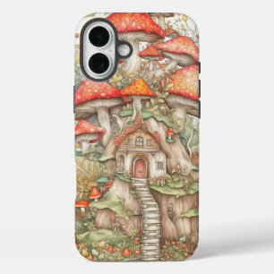 Funda iPhone 16 Plus Ilustración artística de vivienda de hongos creati