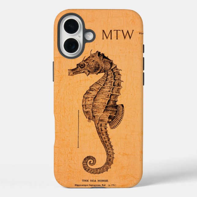 Funda iPhone 16 Plus Ilustracion de caballito de mar con Iniciales (Reverso )