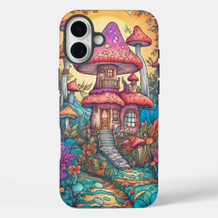 Funda iPhone 16 Plus Ilustración de cabaña de hongos creativa y linda