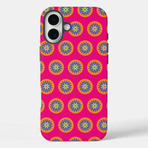 Funda iPhone 16 Plus ilustracion de formas florales naranja y rosa