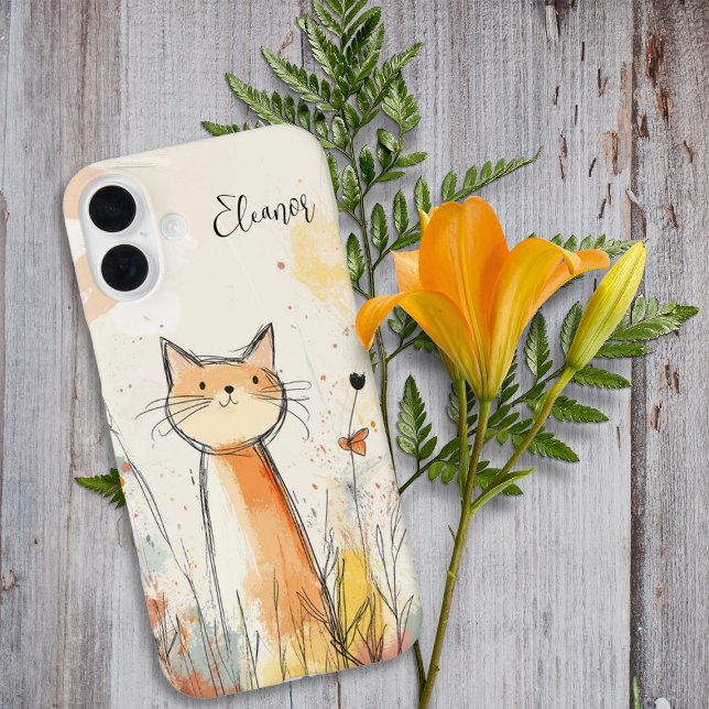 Funda iPhone 16 Plus Ilustracion de gato de Naranja Adorable Personaliz (Adorable Cat Phone Case)