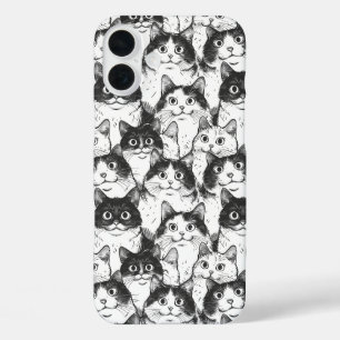 Funda iPhone 16 Plus Ilustracion de gato negro y blanco