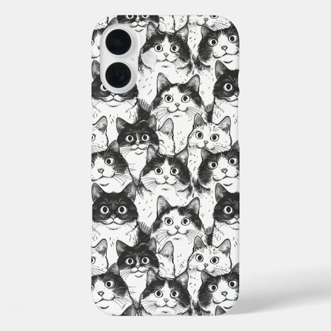 Funda iPhone 16 Plus Ilustracion de gato negro y blanco (Reverso )