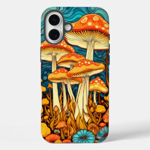 Funda iPhone 16 Plus Ilustracion Forestal Artístico Retro Mushroom