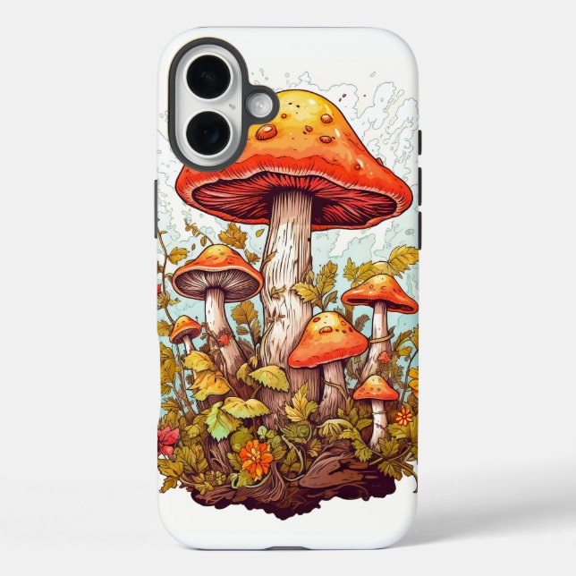 Funda iPhone 16 Plus Ilustracion forestal creativo de hongos (Reverso )