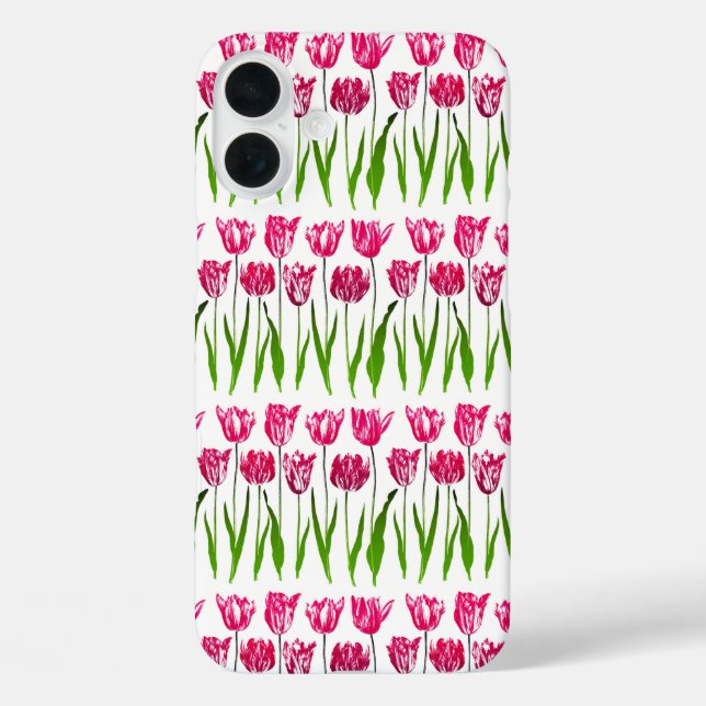 Funda iPhone 16 Plus Imagen en el jardín de tulipanes de Fuchsia rosa y (Reverso )