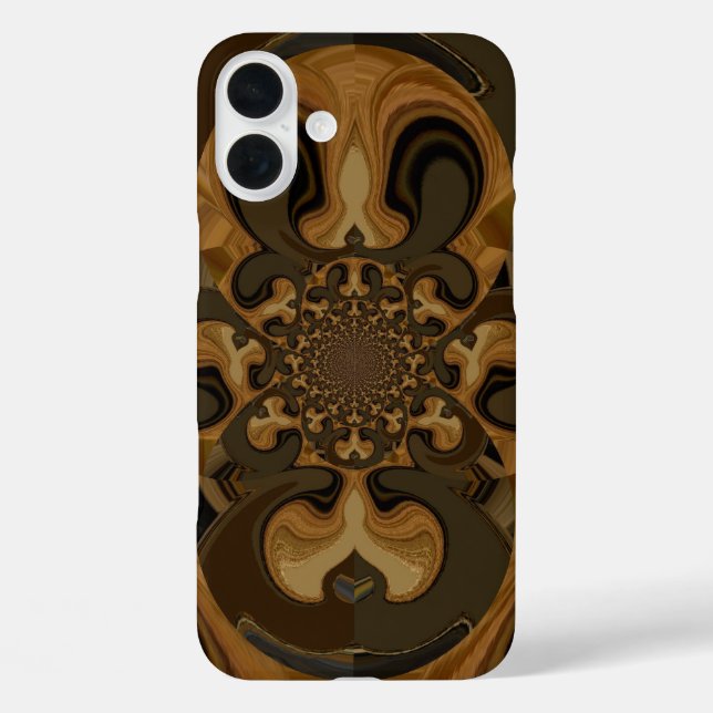 Funda iPhone 16 Plus Impresión de arte de Coffee Brown Fluid Kaleidosco (Reverso )