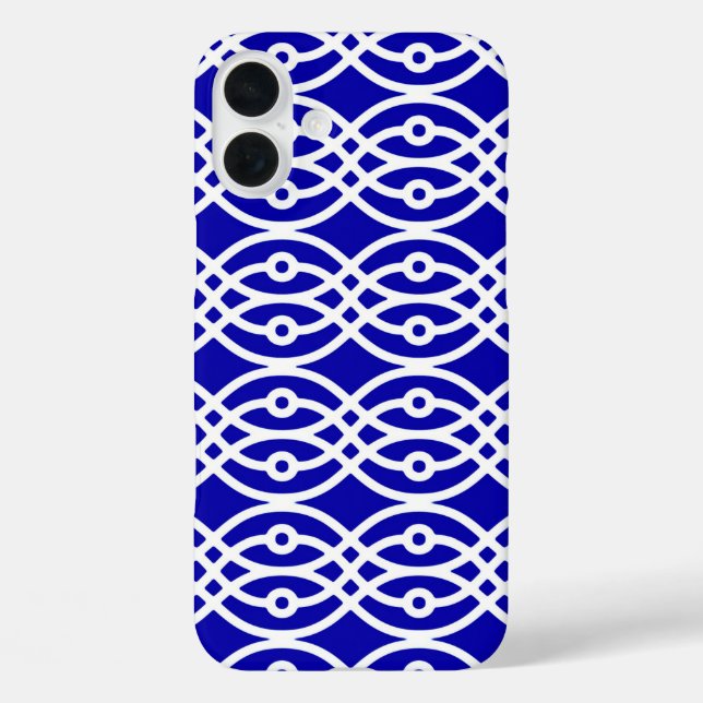 Funda iPhone 16 Plus Impresión de kimono, azul cobalto y blanco (Reverso )