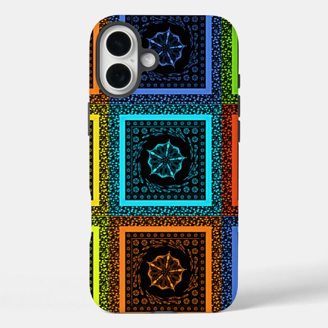 Funda iPhone 16 Plus Impresión de patrones africanos controlados (Reverso )