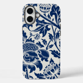 Funda iPhone 16 Plus Intricate blue floral pattern on light background