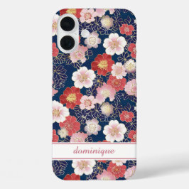 Funda iPhone 16 Plus Japanese Pink Floral Pattern Monogrammed