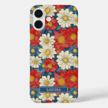 Japanese Red Floral Pattern Monogrammed