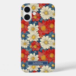 Funda iPhone 16 Plus Japanese Red Floral Pattern Monogrammed