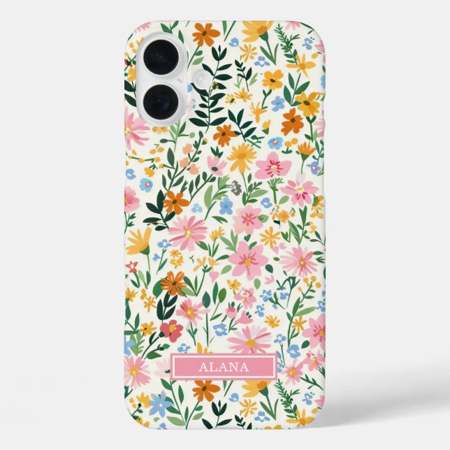 Funda iPhone 16 Plus Jardín De Flores Monogramado (Reverso )