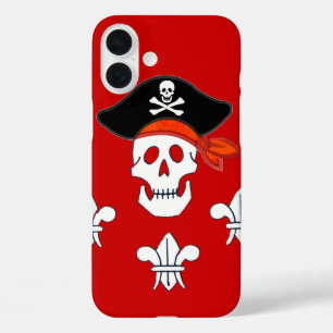 FUNDA iPhone 16 PLUS JOLLY ROGER SKULL, PIRATE GORRA Y TRES LILIES