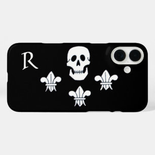 FUNDA iPhone 16 PLUS JOLLY ROGER SKULL Y TRES LILIES FLAG MONOGRAM