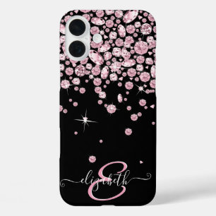 Funda iPhone 16 Plus Joyas de diamante rosado monograma
