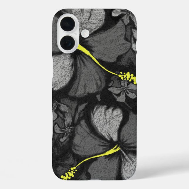 Funda iPhone 16 Plus Kahala Hibiscus Hawaii Rock de lava negro (Reverso )