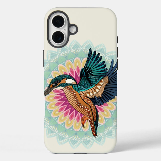 Funda iPhone 16 Plus kingfisher mandala (Reverso )