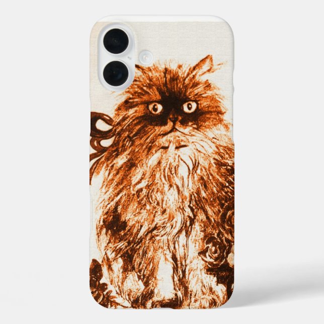 Funda iPhone 16 Plus KITTEN CON ROSAS, marrón y blanco (Reverso )