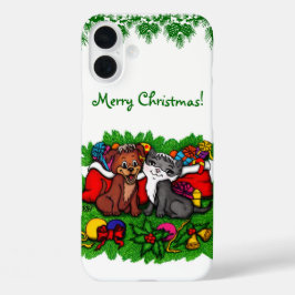Funda iPhone 16 Plus Kitty and Puppy , Happy XMas