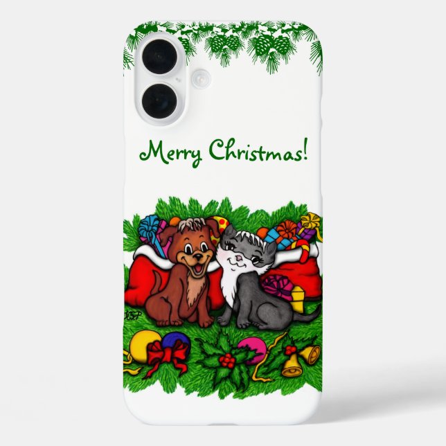 Funda iPhone 16 Plus Kitty and Puppy , Happy XMas (Reverso )