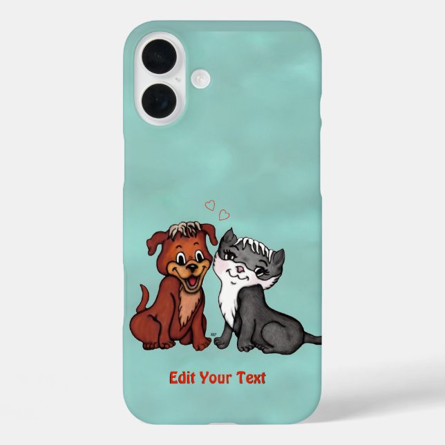 Funda iPhone 16 Plus Kitty y Puppy , Editar tu texto (Reverso )