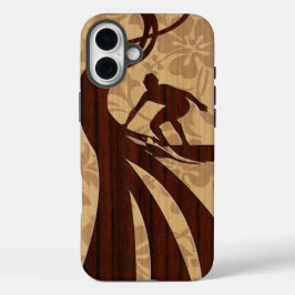 Funda iPhone 16 Plus Koa Wood Surfer Faux Wood Surfboard