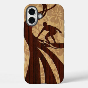 Funda iPhone 16 Plus Koa Wood Surfer Faux Wood Surfboard