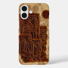 Funda iPhone 16 Plus Koa Wood Tiki Sun Faux Wood Surfboard