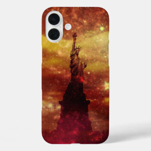 Funda iPhone 16 Plus Lady Liberty estrellas rojas y amarillas