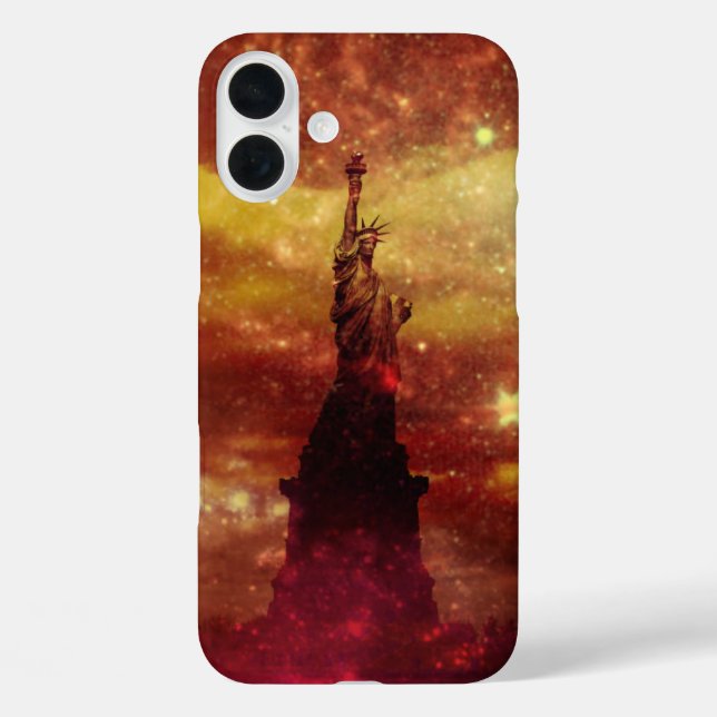 Funda iPhone 16 Plus Lady Liberty estrellas rojas y amarillas (Reverso )