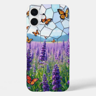 Funda iPhone 16 Plus Lavander y mariposas en vidrio templado