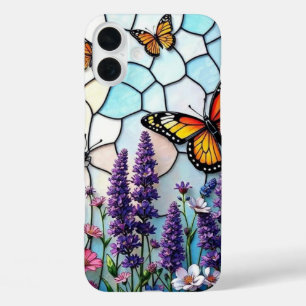 Funda iPhone 16 Plus Lavandera y mariposas Calmar Vidrio Manchado