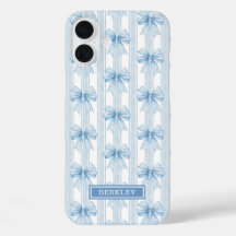 Lazos Coquette Azules en Rayas Monogramadas