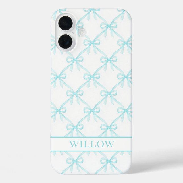 Funda iPhone 16 Plus Lazos de Acuarela Aqua Coquette (Reverso )