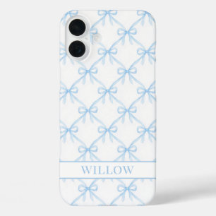 Funda iPhone 16 Plus Lazos de acuarela azules Coquette