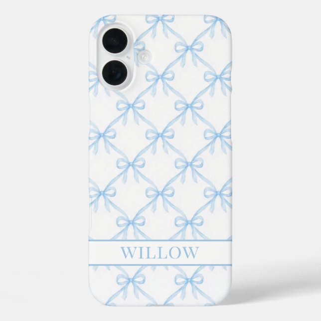 Funda iPhone 16 Plus Lazos de acuarela azules Coquette (Reverso )
