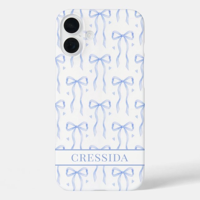 Funda iPhone 16 Plus Lazos de Coqueta Azules Monogramados (Reverso )
