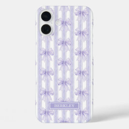 Funda iPhone 16 Plus Lazos de Coqueta Morada en Rayas Monogramadas