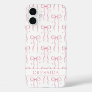 Funda iPhone 16 Plus Lazos de Coqueta Rosa Monogramados
