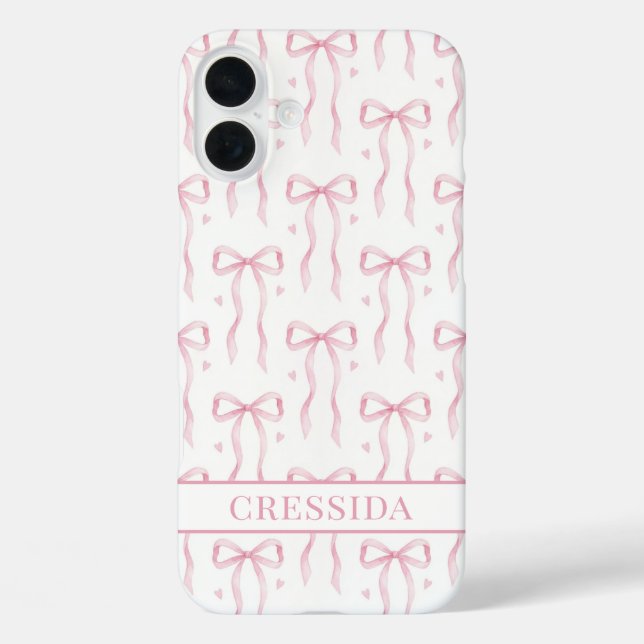 Funda iPhone 16 Plus Lazos de Coqueta Rosa Monogramados (Reverso )