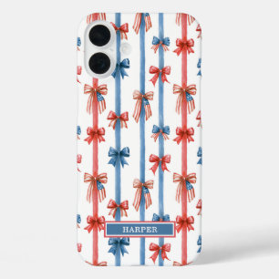 Funda iPhone 16 Plus Lazos Patrióticos y Rayas Monogramadas