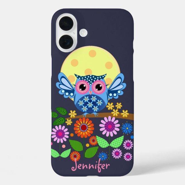 Funda iPhone 16 Plus Lechuza de primavera y nombre personalizado (Reverso )