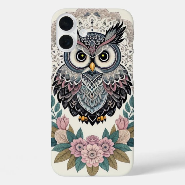 Funda iPhone 16 Plus Lechuza salvaje abstracta (Reverso )