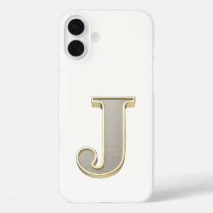 Funda iPhone 16 Plus Letra J en acabado metálico plateado con un brillo